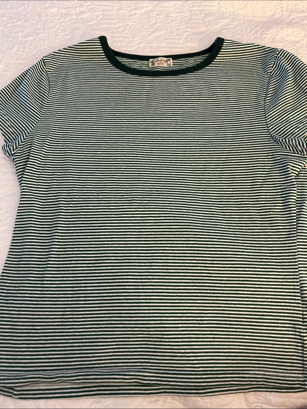 Free People Women’s Blue & White Striped Short Sleeve Crewneck Tee